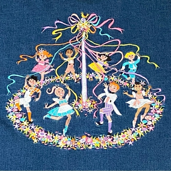 Bob Mackie Wearable Art Embroidered Maypole Dance Denim Button Down Shirt 3X - Picture 3 of 14